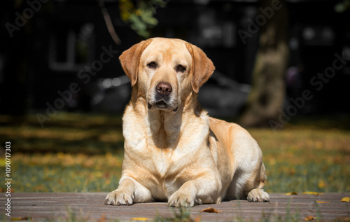 Golden Labrador on a walk