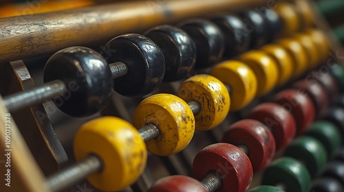 Close-up of an Antique Wooden Abacus with Colorful Beads AI Generated photo