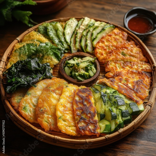 Vegetable Korean Jeon on a Platter