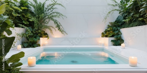 Luxury Spa Retreat with Tranquil Jacuzzi and Lush Greenery. photo