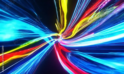 Light speed, traffic motion abstract long expsoure. Generative AI photo