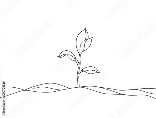 Minimalist one line drawing depicting the act of planting a seed in soil representing the challenges of farming in a continuous line design 2D cartoon illustration style