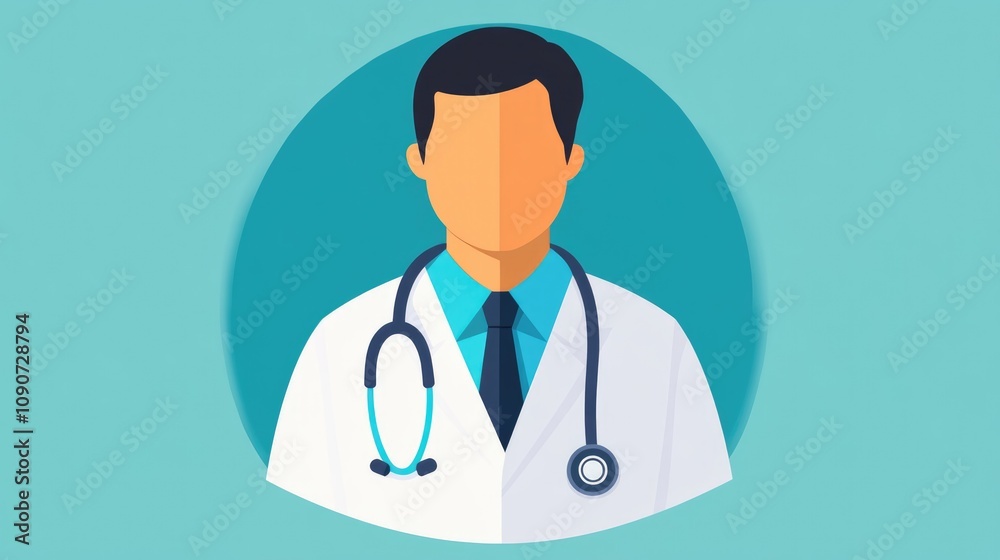 Fototapeta premium A flat design 2D cartoon illustration features a stethoscope draped around the neck of a healthcare professional