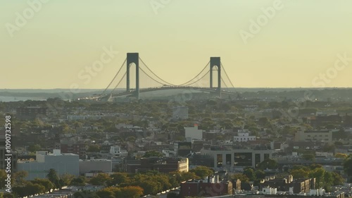 Aerial view of The Verrazzano Bridge at sunset photo