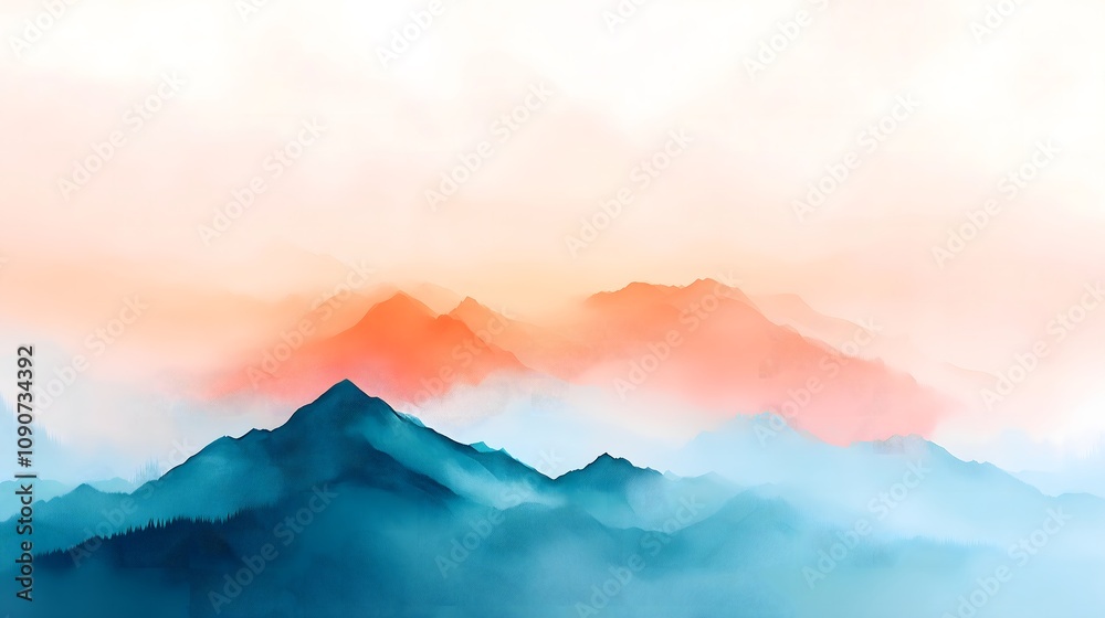Obraz premium Serene Minimalist Abstract Painting of Snowy Mountain Landscape with Soft Color Gradients in Delicate Pastel Shades