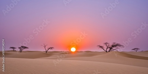 Experience the breathtaking beauty of a golden sunset over expansive desert landscapes. photo