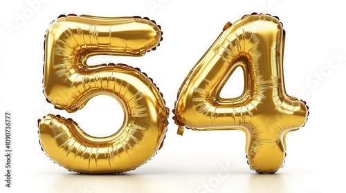 Golden inflatable balloons in the shape of the number 54, perfect for festive party decorations, celebrations, anniversaries, and birthday events. photo