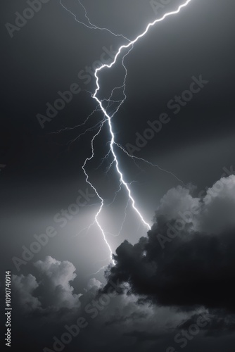 Abstract depiction of a thunderstorm with jagged lines representing lightning over dark clouds. photo