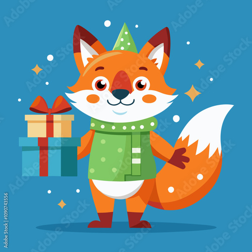 Cheerful Fox Holding Presents