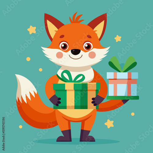 Cheerful Fox Holding Presents