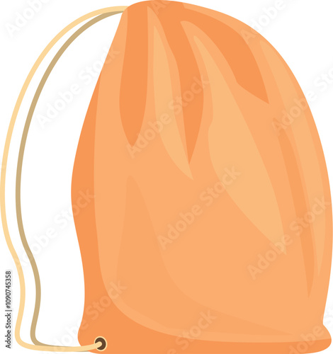 Simple light orange drawstring backpack isolated on white background, storing personal belongings