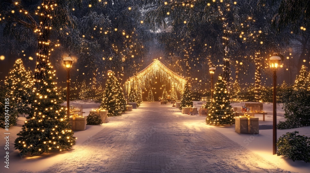 custom made wallpaper toronto digitalWinter Christmas mockup with aesthetic snow, warm lights, and festive decor, creating a perfect holiday scene to showcase branded products in a serene, peaceful environment