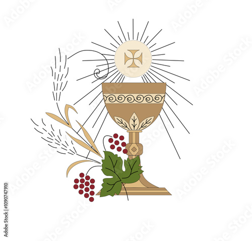 GOLD EMBROIDERY FOR LITURGICAL CLOTHES AND SACRED CEREMONIES. SACRED CATHOLIC SYMBOLS IN ANCIENT STYLE WITH GOLDEN DECORATIONS
