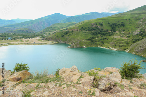 Majestic Elbrus with Turquoise Lake Syltrankel in the Foreground