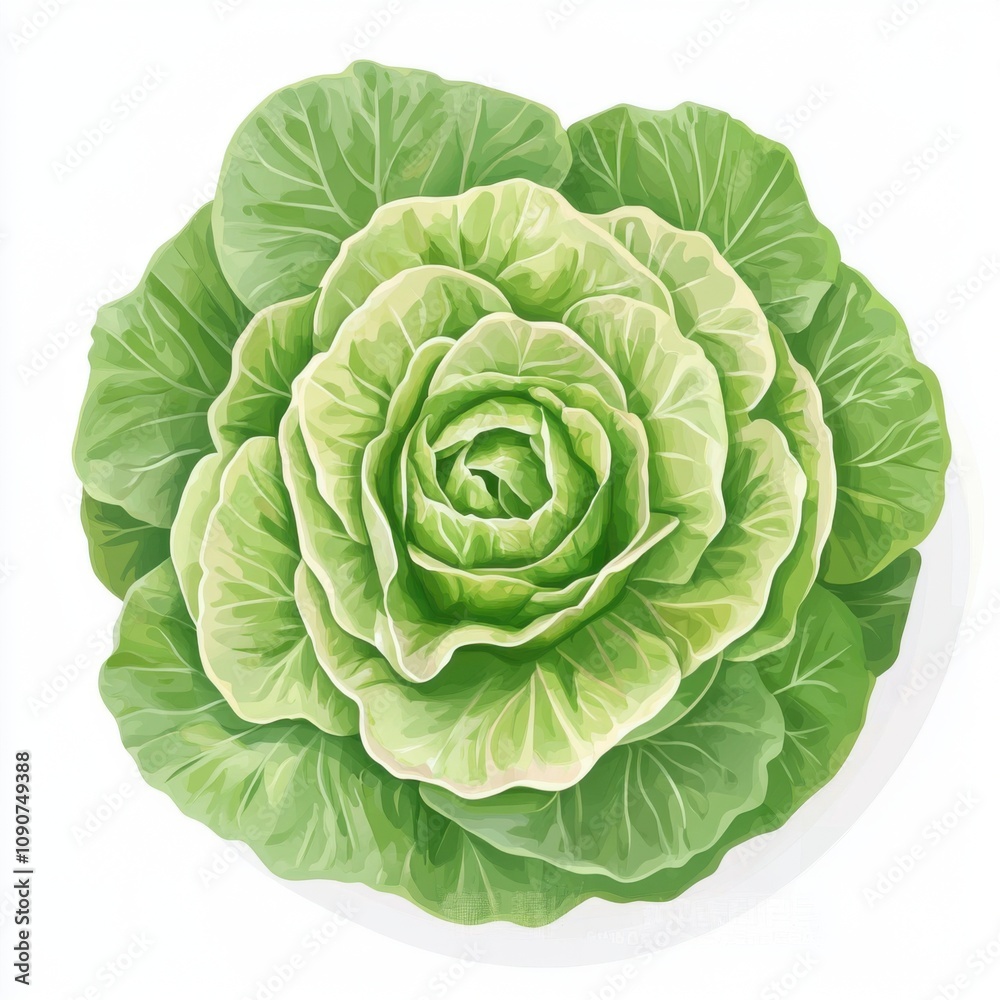 Obraz premium Fresh Green Lettuce Close-Up on a White Plate Showcasing its Leafy Texture and Natural Color, Ideal for Healthy Eating and Culinary Imagery