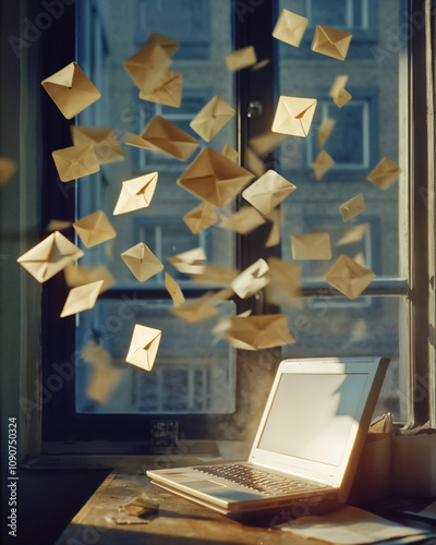 Flying Envelopes from Laptop | Digital Communication and Marketing Power photo