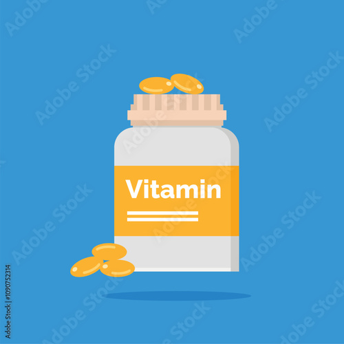 Vitamin bottles for body intake, supplement pills to maintain health