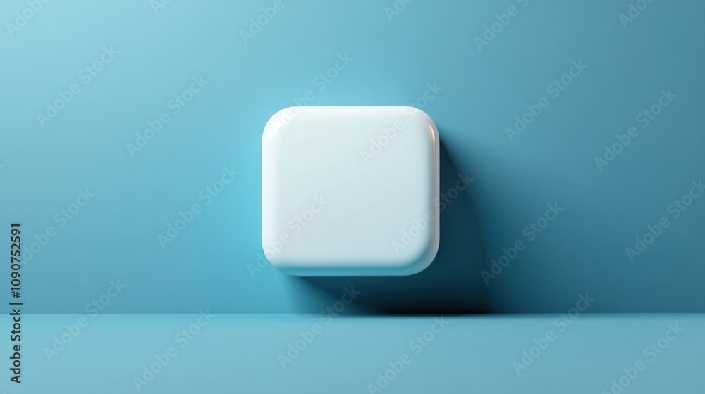 White square icon with minimal blue background in 3D White square icon with minimal blue background in 3D