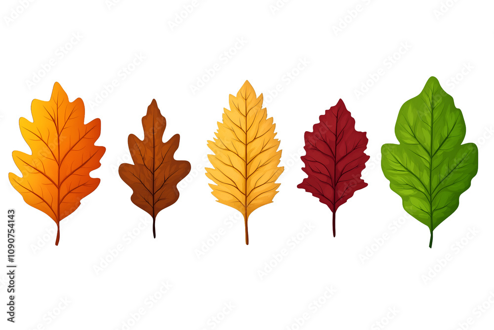 Fototapeta premium Set of fallen autumn leaves isolated on white background, cut out transparent.