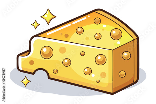 A Vibrant Yellow Cheese Block Features a Shiny Surface and Characteristic Holes