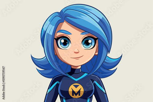 Young Character With Blue Hair in a Superhero Outfit Showing Confidence and Friendship