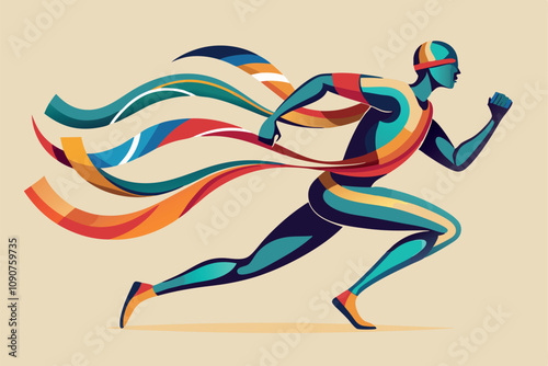 Vibrant Illustration of a Runner With Flowing Ribbons Symbolizing Speed and Energy