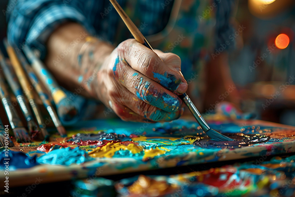 Obraz premium Detailed image of an artist painting with creativity generative AI photo
