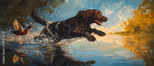 Boykin Spaniel Retrieving Duck: Hunting Dog Fetching Waterfowl in Lake