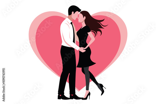 Couples Embrace in a Romantic Gesture Surrounded by a Heart Shape