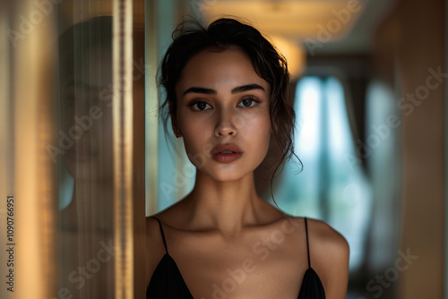Generative AI Image of a Female Traveler Arriving in Hotel Corridor for Vacation Free Download Generative AI Image of a Female Traveler Arriving in Hotel Corridor for Vacation - GFXLoad