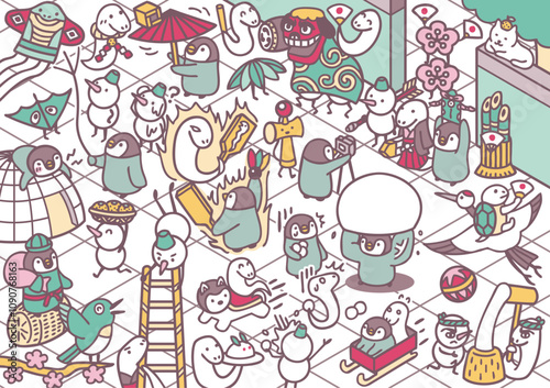 2025　年賀状素材　巳　正月　イラスト