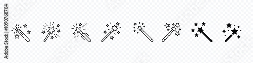 Magic wand line icon, magic wand icon set and sparkle stars icon, Magic wand. Magic wand with sparkles illustration.