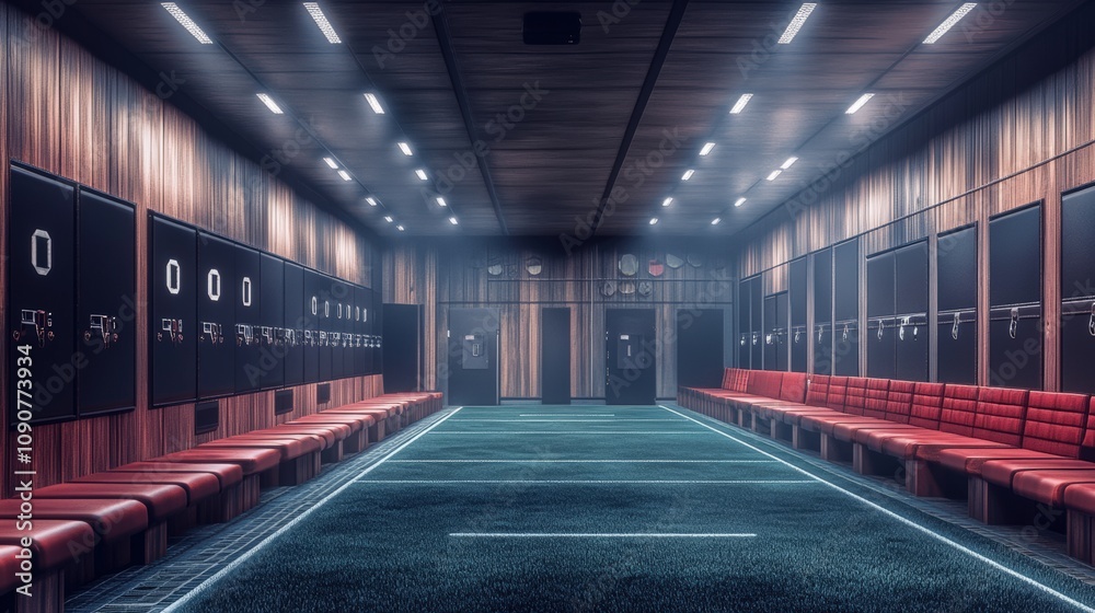 Obraz premium A Modern Sports Team Locker Room with Green Artificial Turf