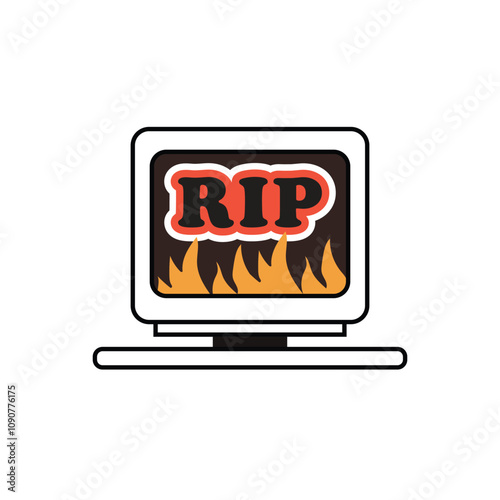 Vector illustration with broken computer icon on white background. Modern design 