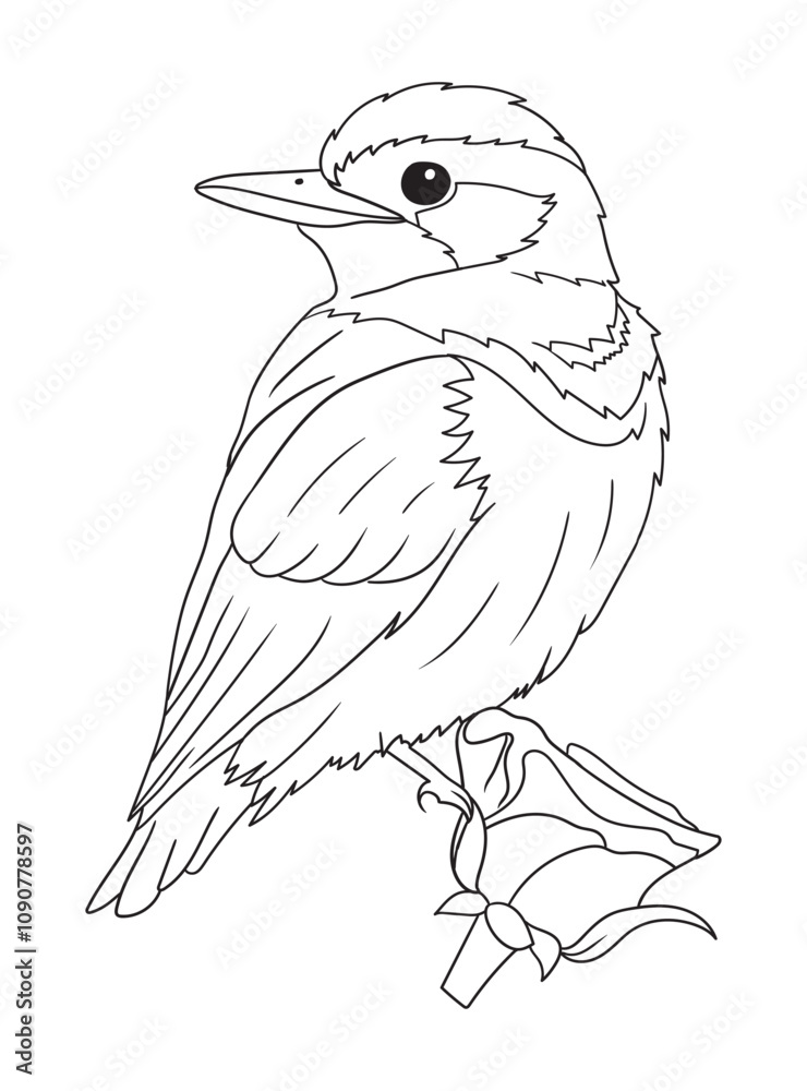 Obraz premium Black and white bird illustration perfect for coloring books, adult coloring pages, or creative art projects. Features intricate details and nature-inspired design