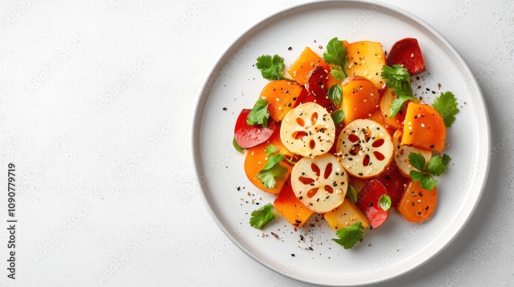 Colorful Lotus Root Stir Fry with Sesame and Chili Chinese food Colorful Lotus Root Stir Fry with Sesame and Chili Chinese food