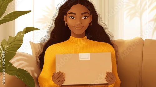 Cozy Indoor Unboxing Illustration in Cartoon Style