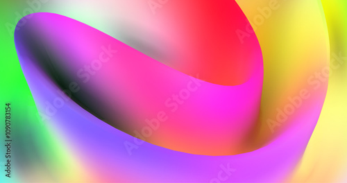 The image is an abstract vector surface with smooth shapes and a gradient of colors, including pink, green, yellow and blue. It is interesting due to the smooth transitions of colors and dynamic shape
