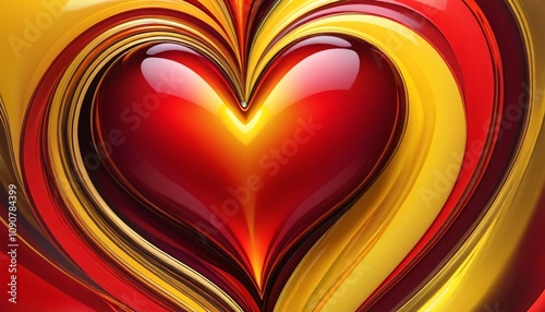 Aesthetic red yellow glossy glass heart background