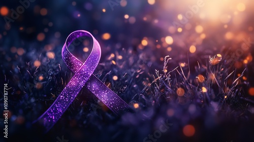 Purple Ribbon as Symbol of World Cancer Day on Color Background

 photo