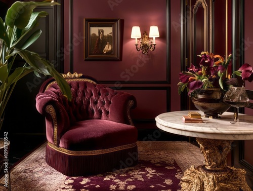Elegant Crimson Velvet Armc...