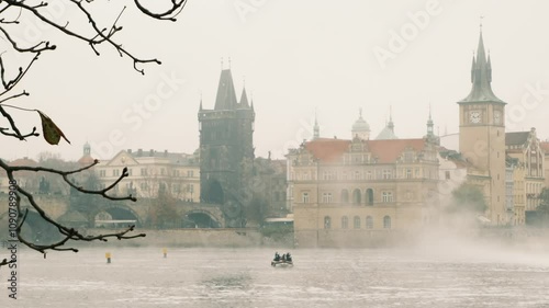 Misty Waterscape featuring Pragues breathtaking and iconic architecture photo