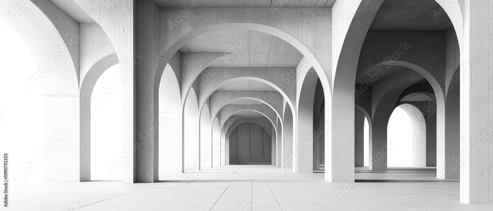 Naklejka premium Abstract monochrome architecture with repeating arches.