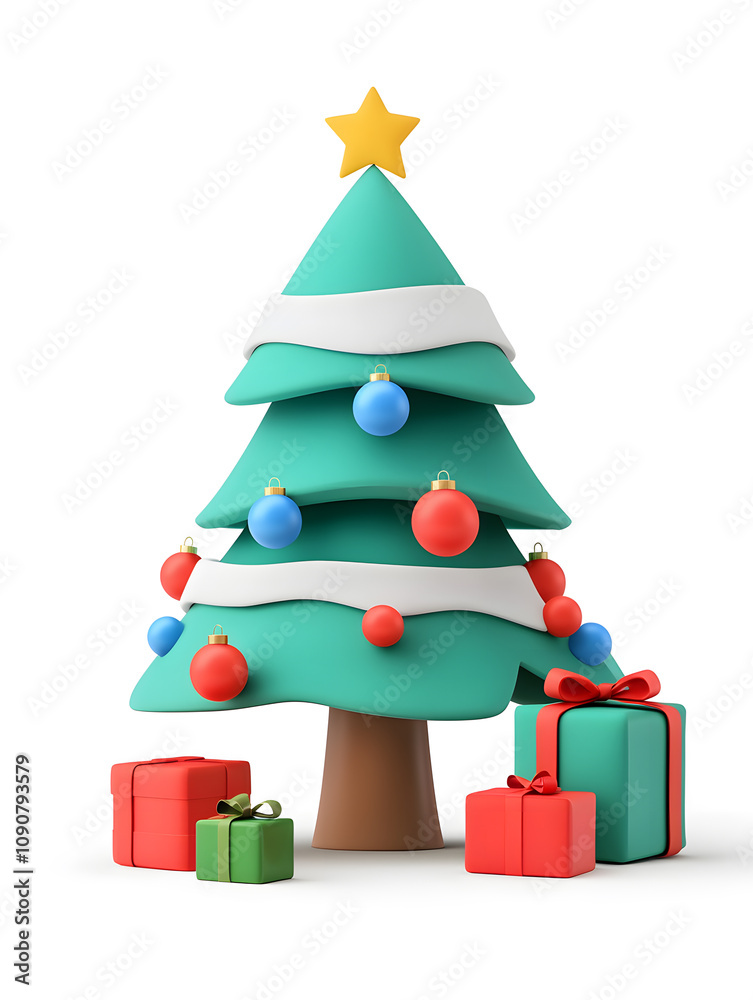 Cute 3d decorated new year tree, isolated on white background Cute 3d decorated new year tree, isolated on white background