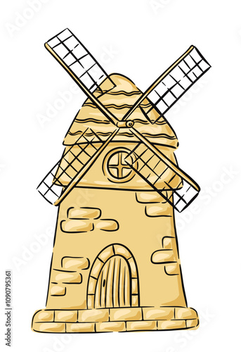 Vector hand drawn windmill simple illustration