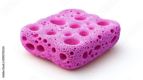 3D Render of Pink Porous Sponge on White Background