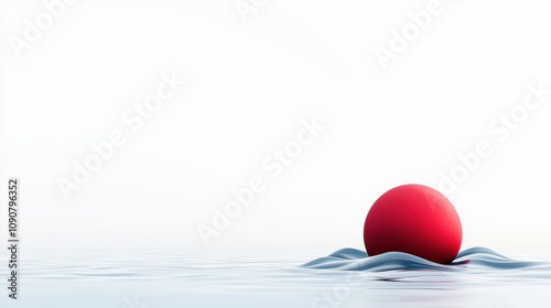 3D Render of Red Sphere Floating on Water