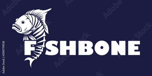 Fish bones vector logo, fish bone doodle illustration vector