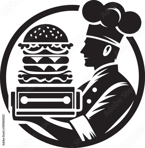 Chef presenting a delicious multi layered burger. Chef vector. Burger vector.