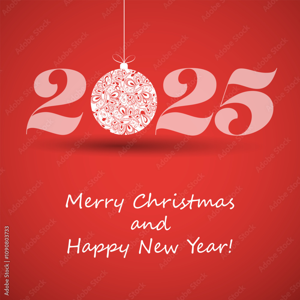 Naklejka premium Best Wishes, Merry Christmas and Happy New Year Greeting Card, Creative Design, Vector Template for Year 2025